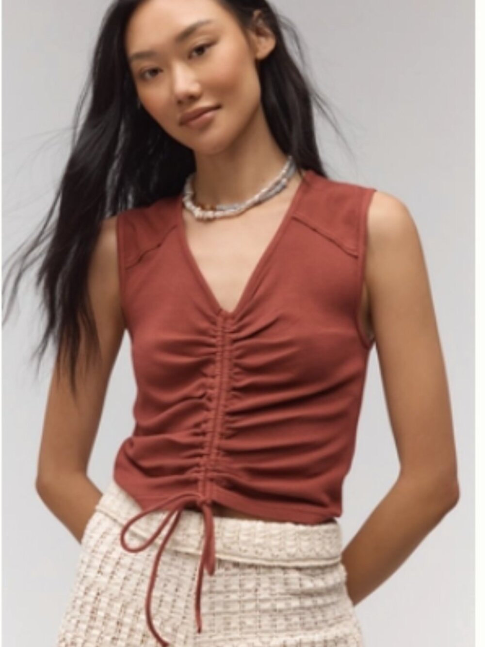 ANTHROPOLOGIE Pilcro V-Neck Sleeveless Ruched Tee